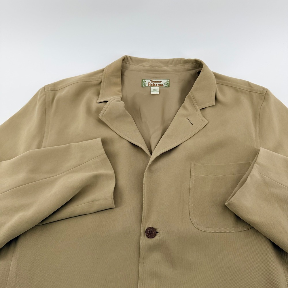Tommy Bahama 100% Silk Blazer Sport Coat Tan Khaki Resort Relaxed Large Mens